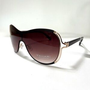 New TAHARI Wrap Butterfly Sunglasses Brown Acetate Tortoise Shell Rimless
